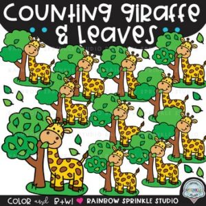 Counting Giraffe and Leaves Clipart
