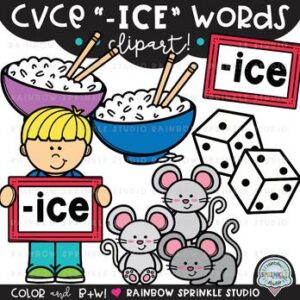CVCe Clipart '-ICE' Word Family