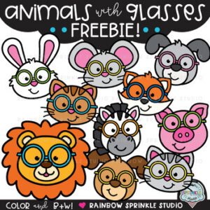 Animals with Glasses Clipart FREEBIE!
