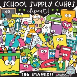 School Supply Cuties Clipart MEGA Set