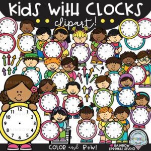 Kids with Clocks Clipart