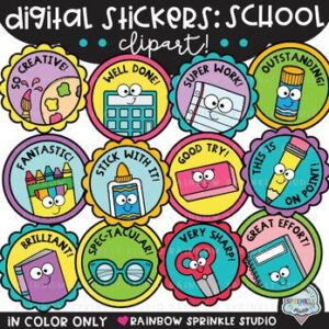 Digital Stickers Clipart School Theme