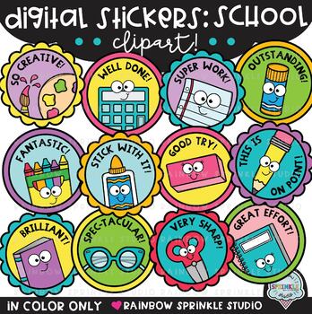 Digital Stickers Clipart School Theme