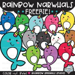 Rainbow Narwhals Clipart FREEBIE!