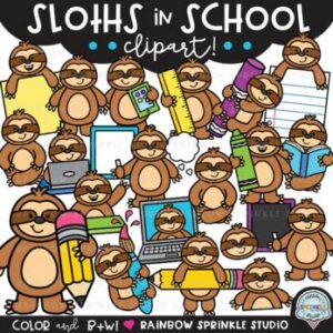Sloths in School Clipart
