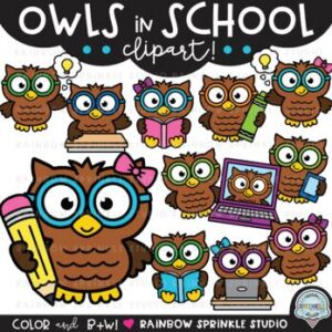 Owls in School Clipart