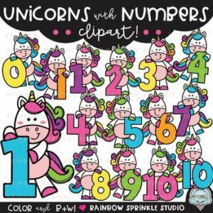 Unicorns with Numbers Clipart!