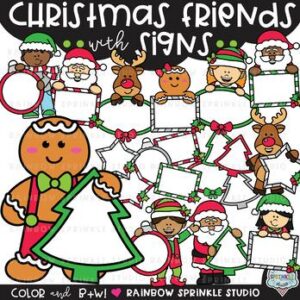 Christmas Friends with Signs Clipart!