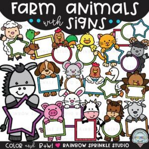 Farm Animals with Signs Clipart!