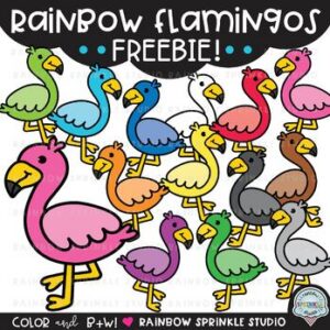 Rainbow Flamingos Clipart FREEBIE!