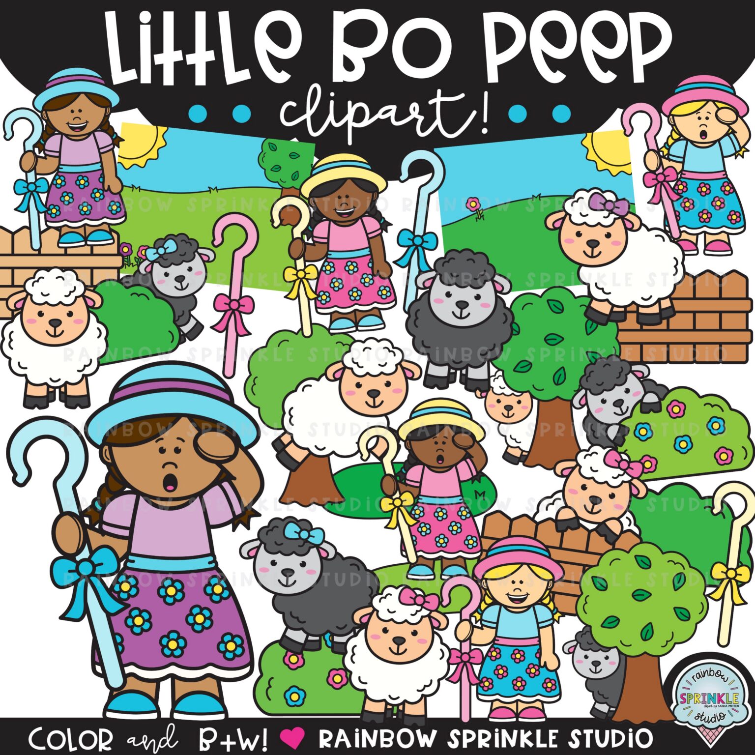 Little Bo Peep Clipart Set!! - Rainbow Sprinkle Studio