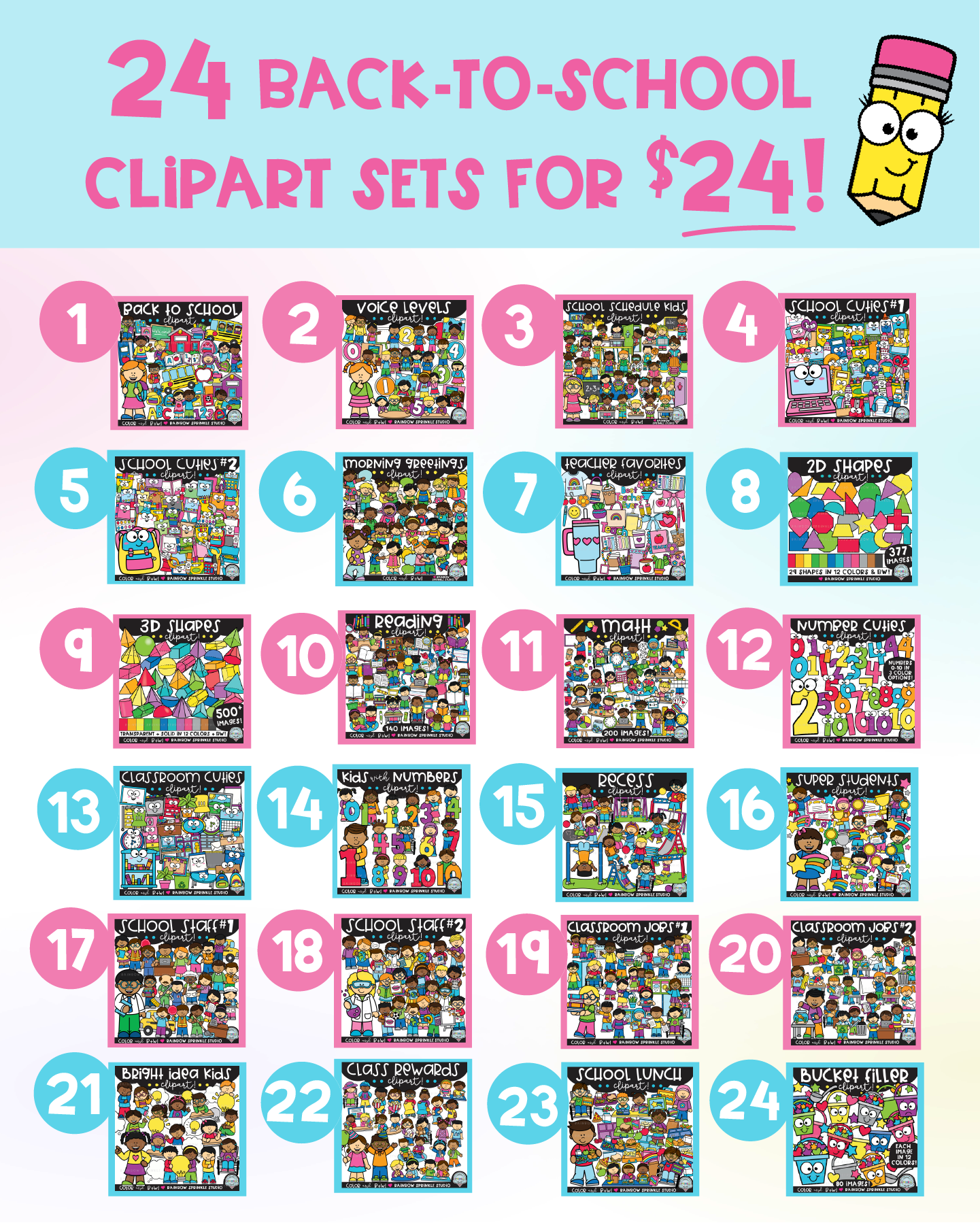 Back-to-School Clipart Bundle: 24 Sets for $24