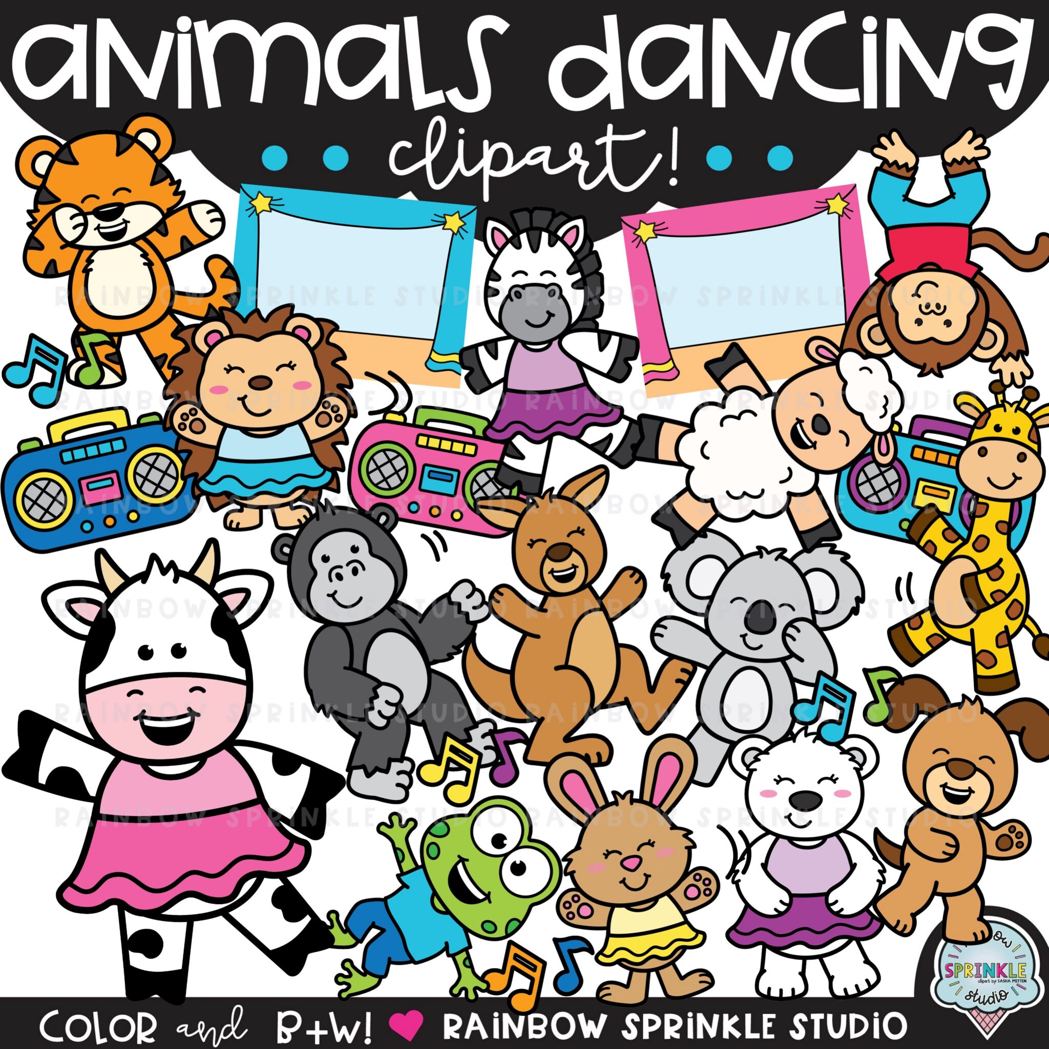 Animals Dancing MEGA Clipart Set! - Rainbow Sprinkle Studio