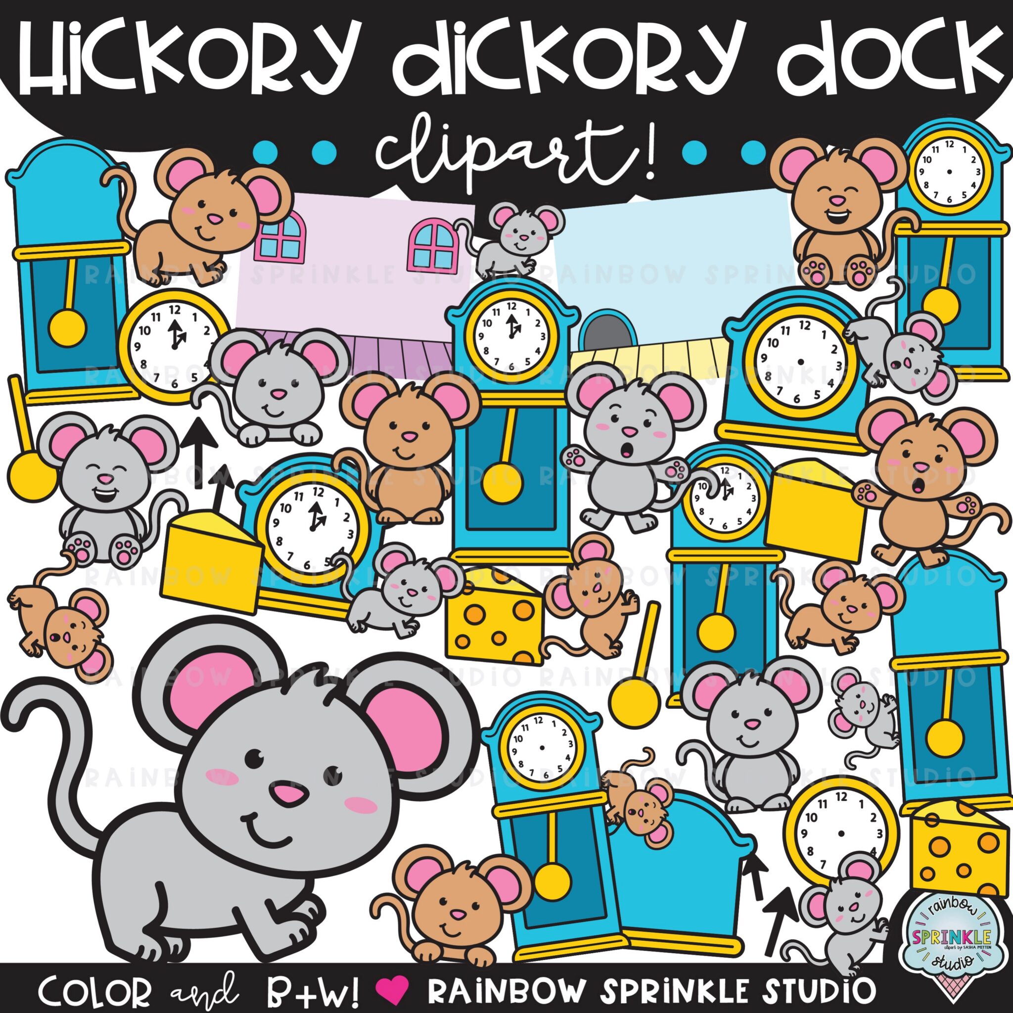 Hickory Dickory Dock Clipart Set!! - Rainbow Sprinkle Studio