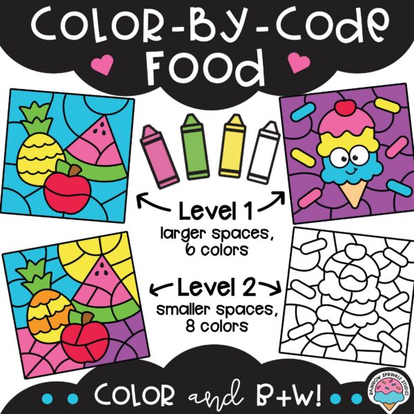 Color by Code Food Clipart Set - Rainbow Sprinkle Studio
