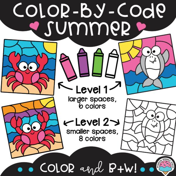 Color by Code Summer Clipart Set - Rainbow Sprinkle Studio