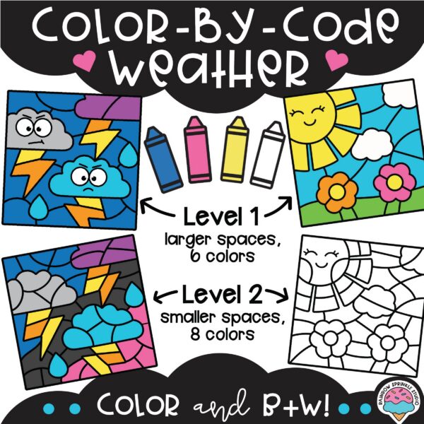 Color by Code Weather Clipart Set - Rainbow Sprinkle Studio