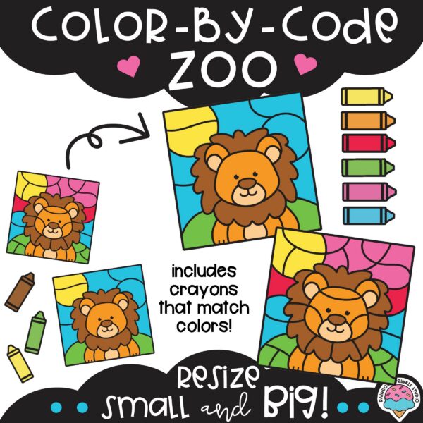 Color by Code Zoo Clipart Set - Rainbow Sprinkle Studio