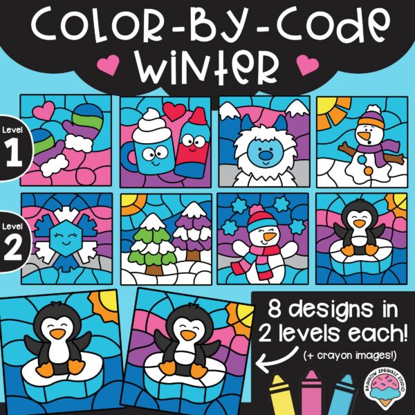 Color by Code Winter Clipart Set - Rainbow Sprinkle Studio