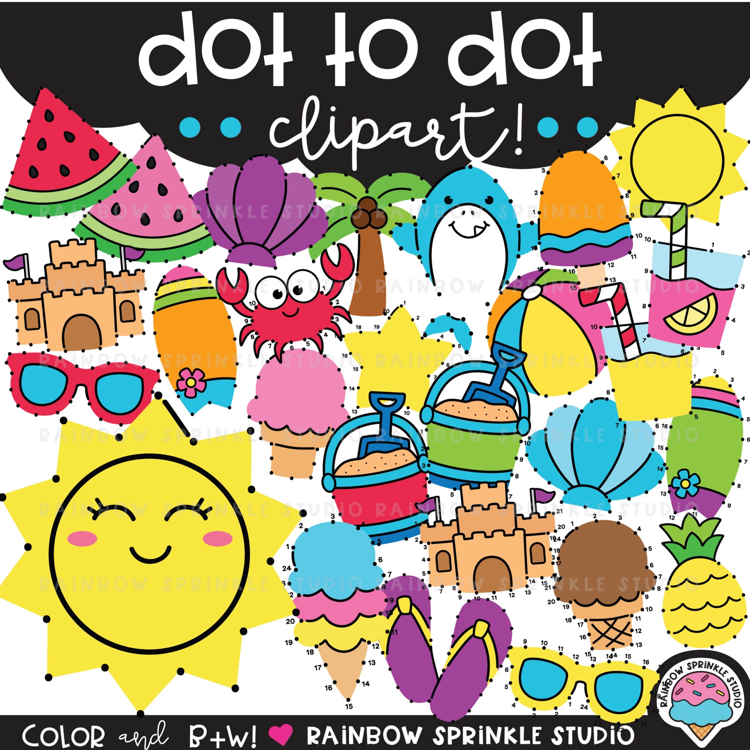 Summer Dot to Dot Clipart Set!