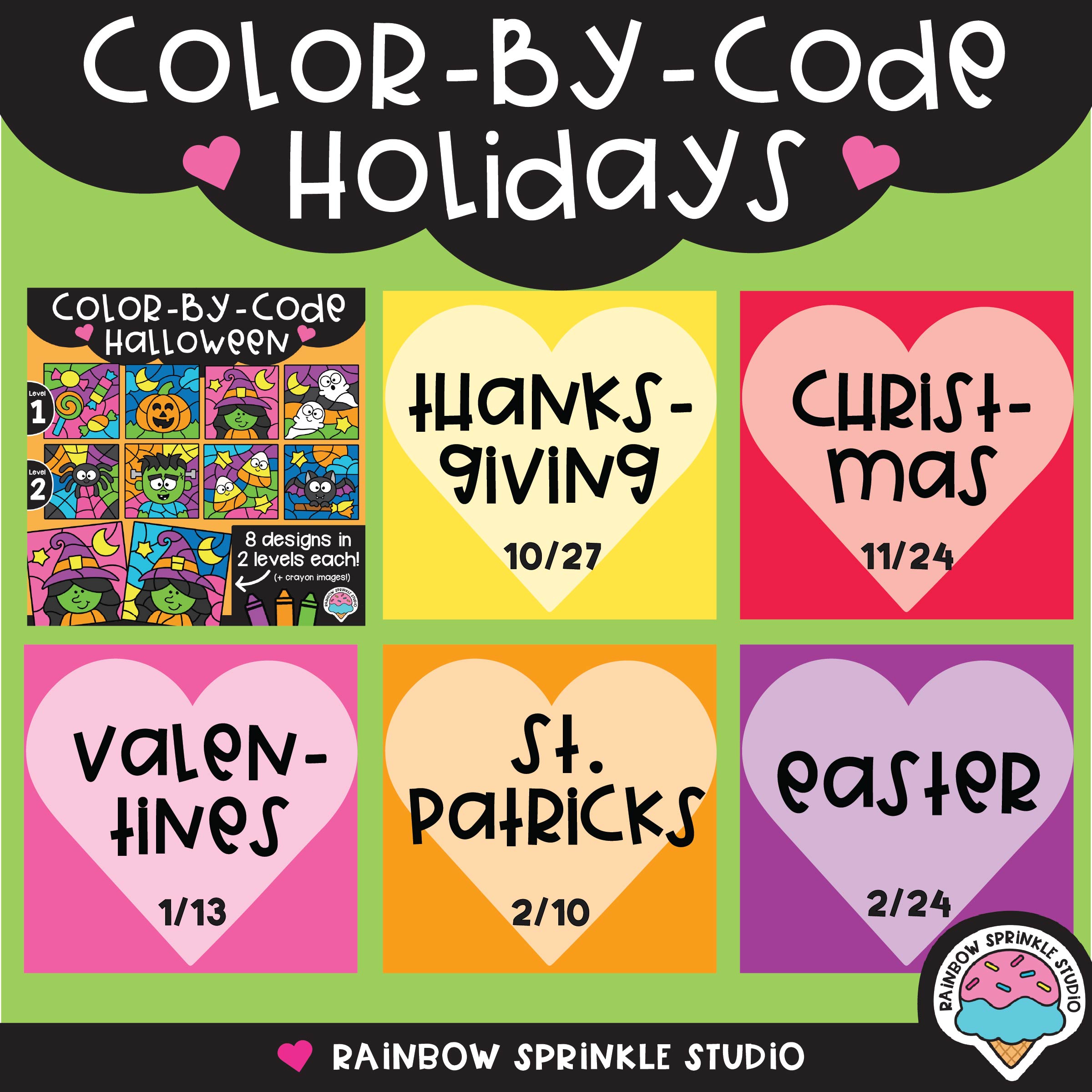 Color By Code Clipart Holidays Growing Bundle